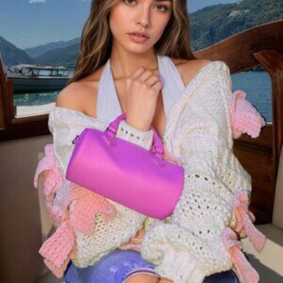 Shabby Chic Cute Women's bow detailed Soft Chunky Knit open front Cardigan - Picture 6 of 10